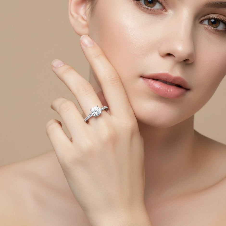 Classic Pave Solitaire Silver Ring