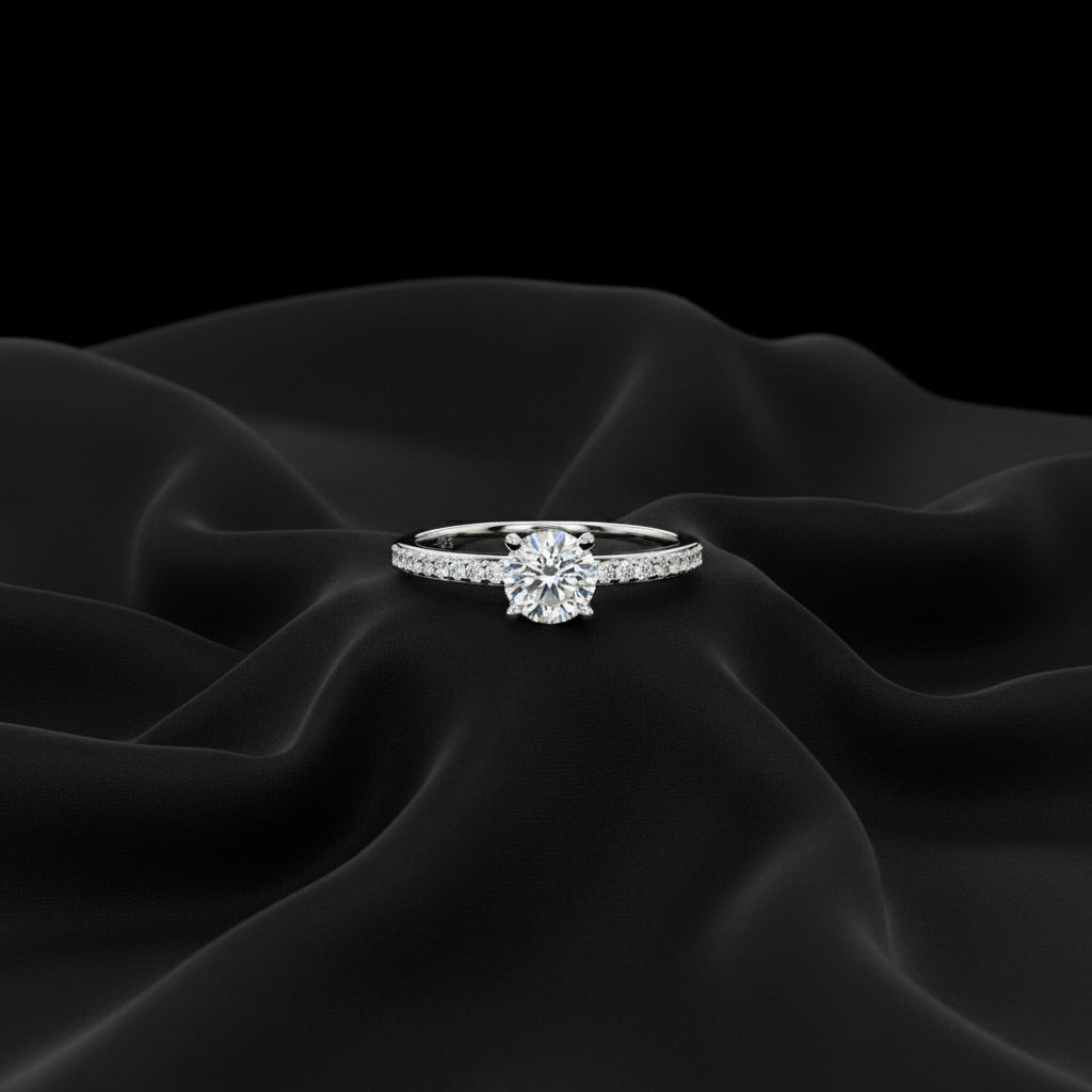 Classic Pave Solitaire Silver Ring