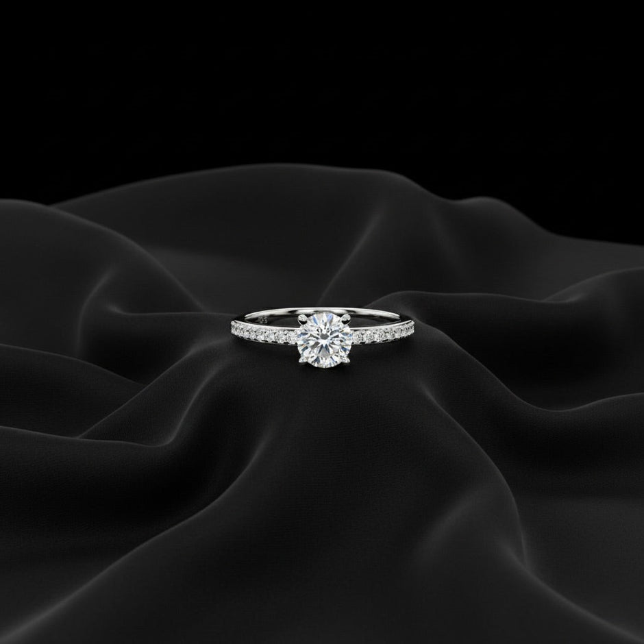 Classic Pave Solitaire Silver Ring