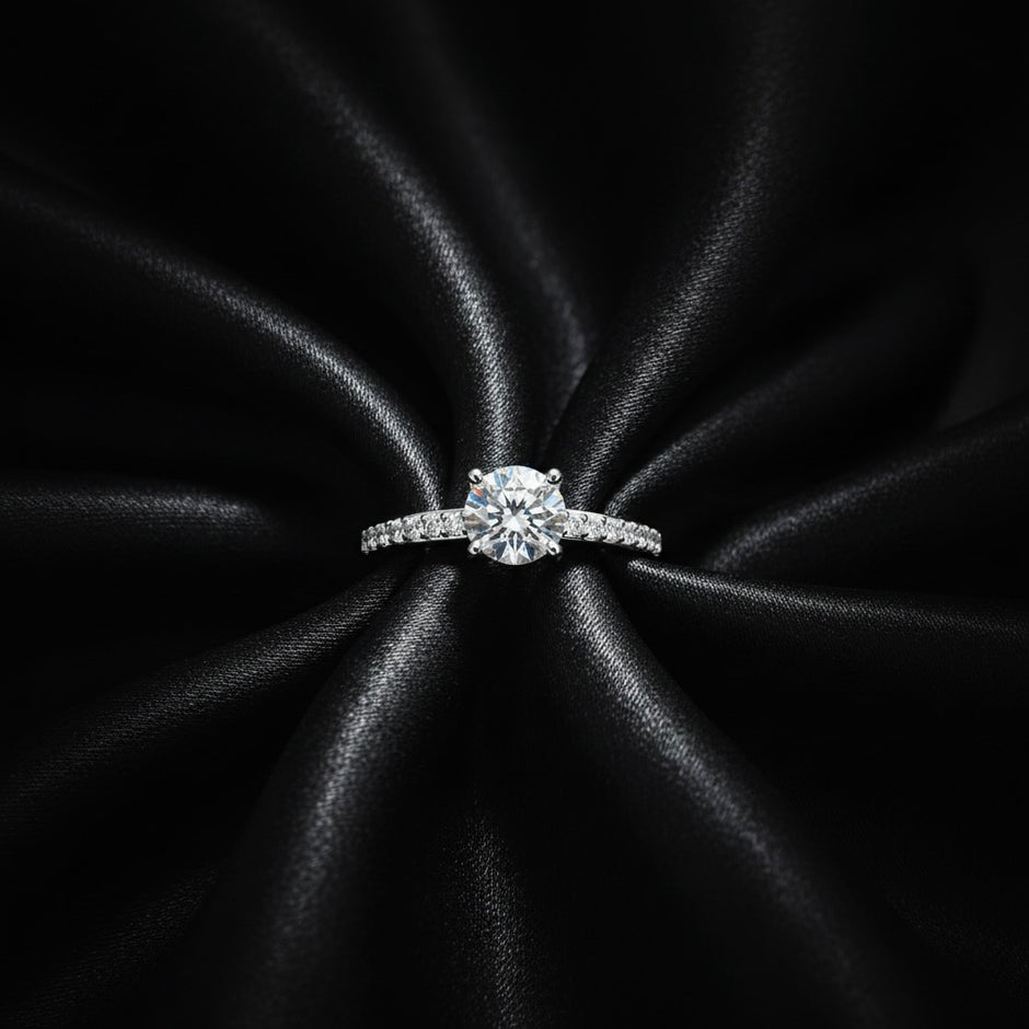 Classic Solitaire Pave Band Ring