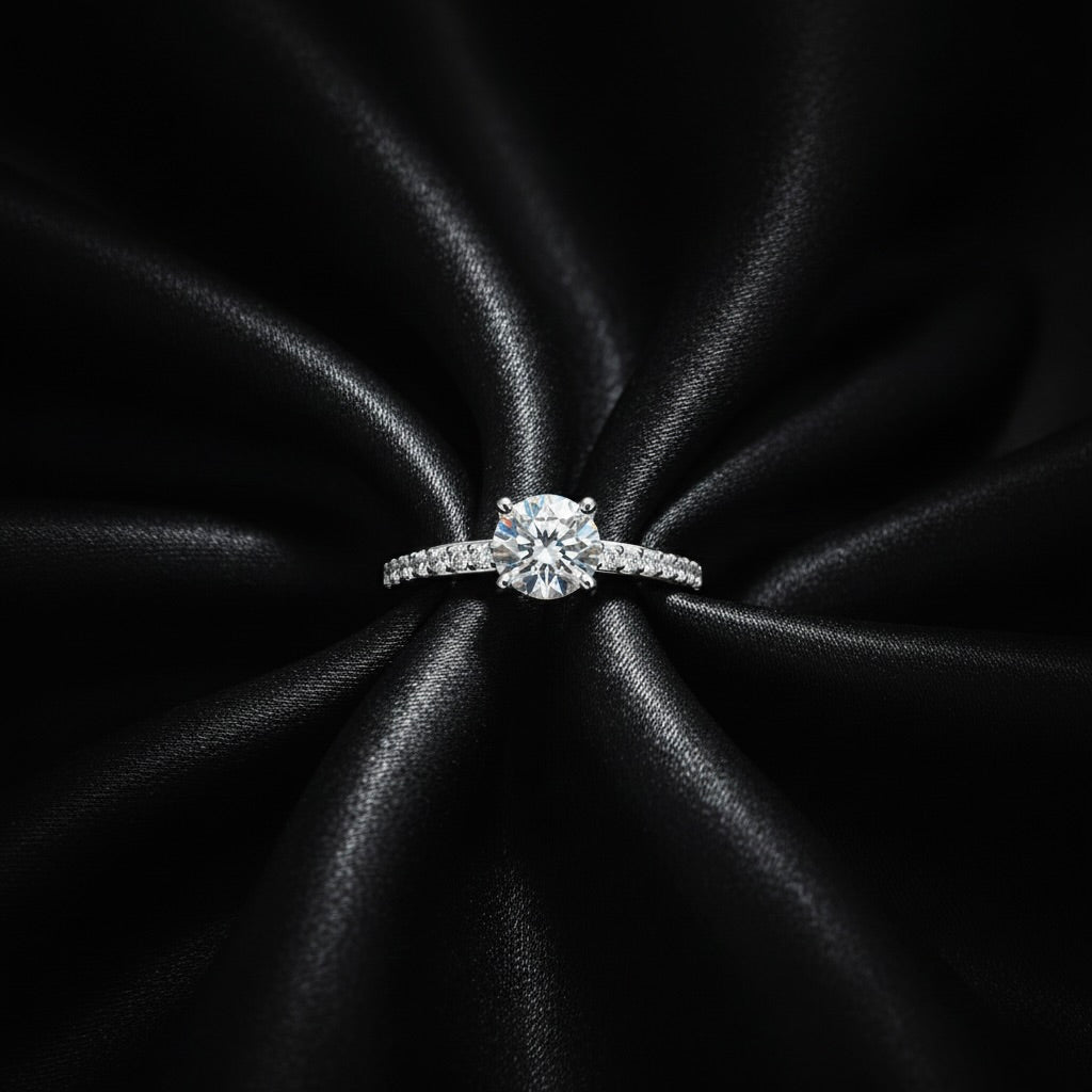 Classic Pave Solitaire Silver Ring