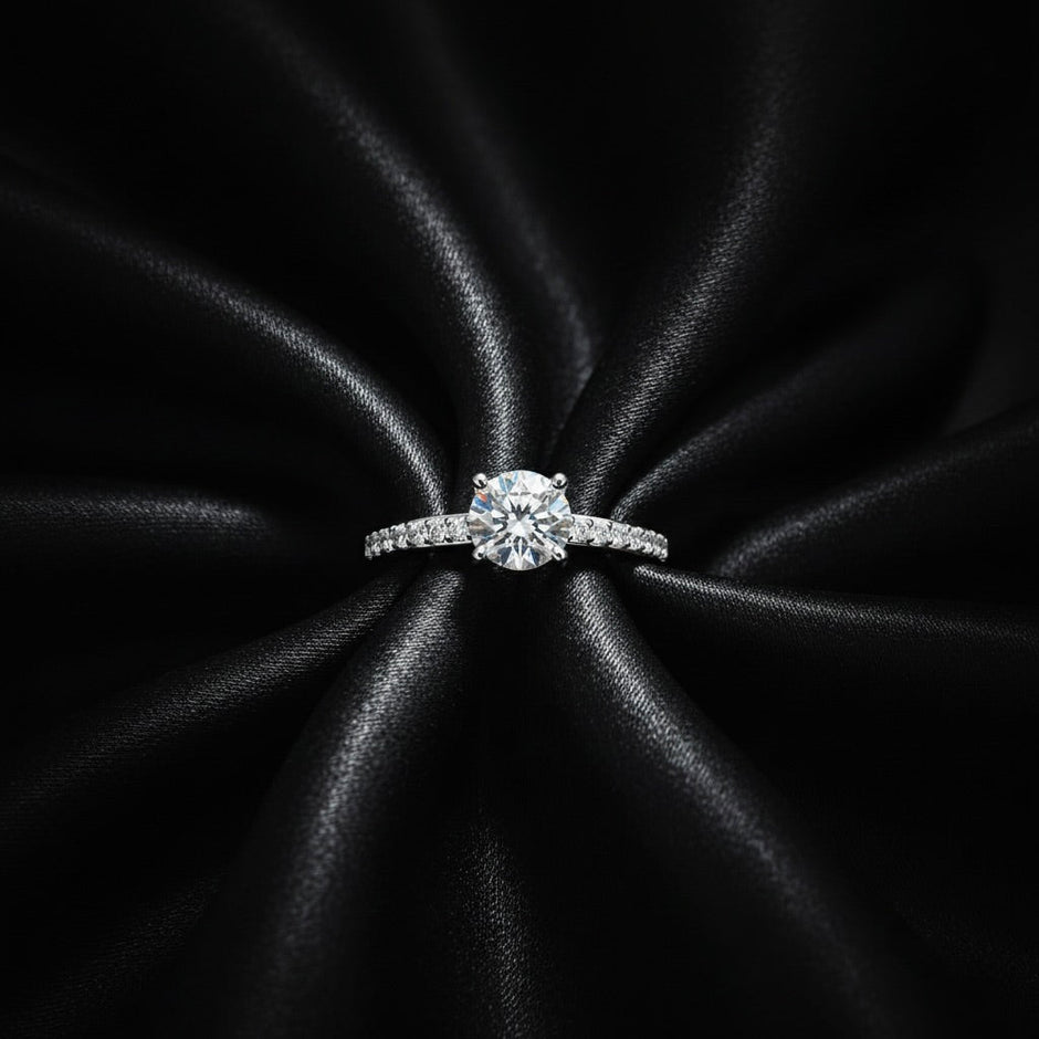 Classic Pave Solitaire Silver Ring