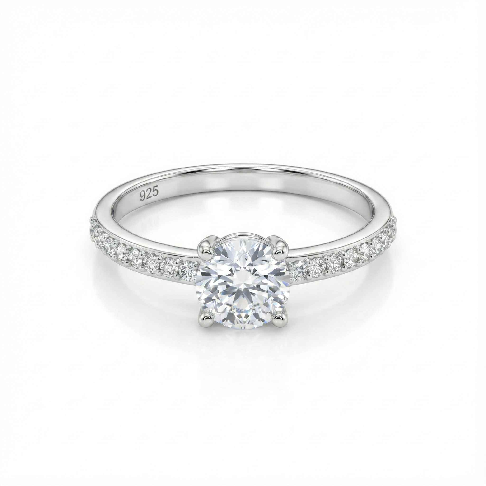 Classic Pave Solitaire Silver Ring