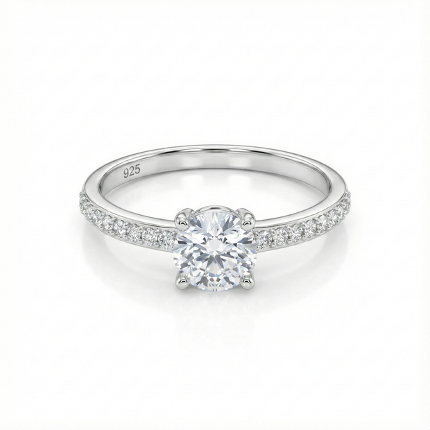 Classic Pave Solitaire Silver Ring
