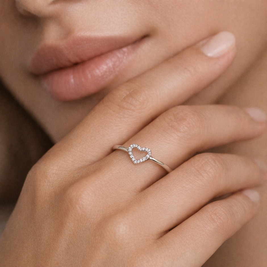 Open Heart Pavé Band Ring