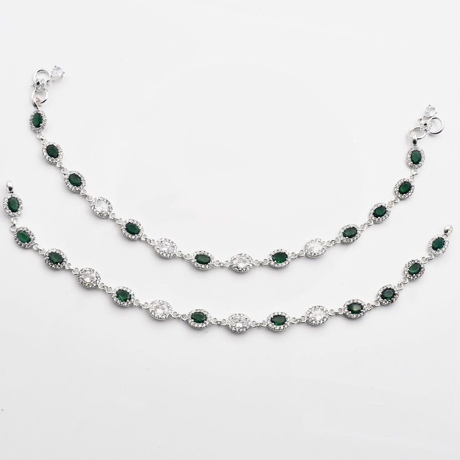 Emerald Drop Antique Silver Anklet