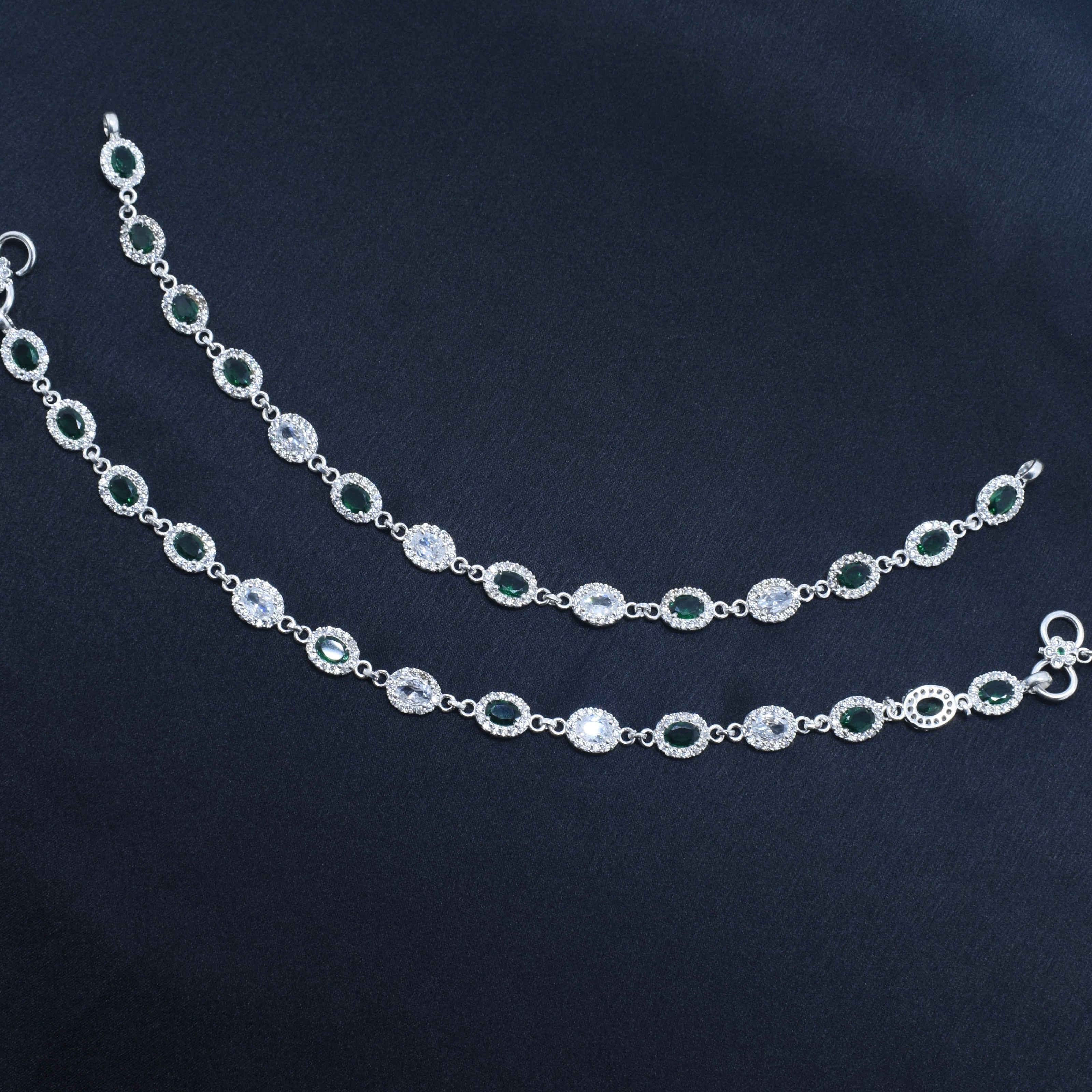 Emerald Drop Antique Silver Anklet
