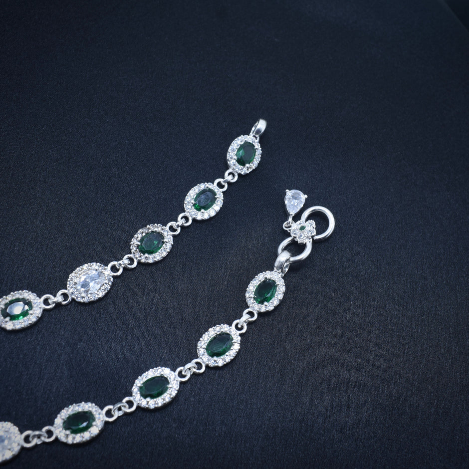 Emerald Drop Antique Silver Anklet