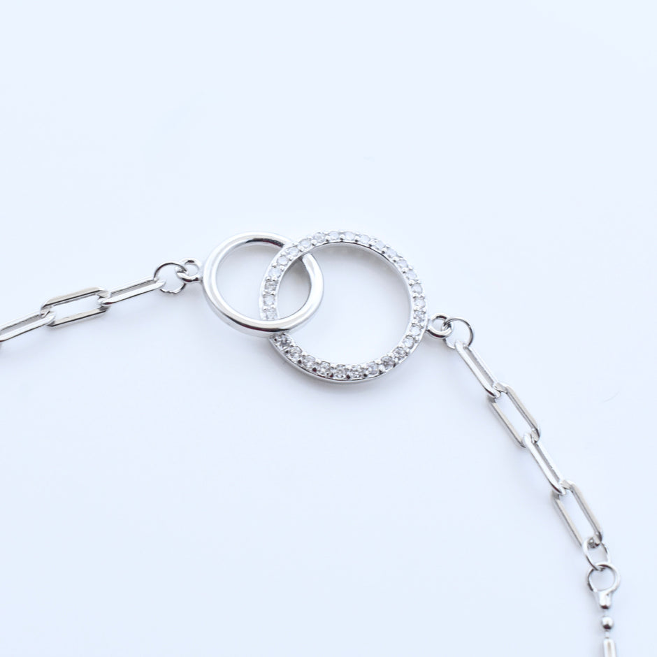 Interlocking Circle Sterling Silver Chain Bracelet