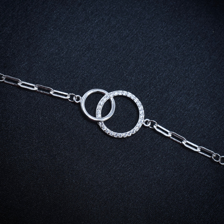Interlocking Circle Sterling Silver Chain Bracelet