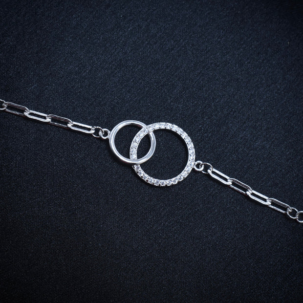 Interlocking Circle Sterling Silver Chain Bracelet