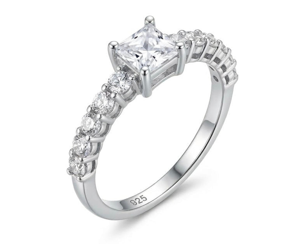 Princess Cut Solitaire Pavé Ring