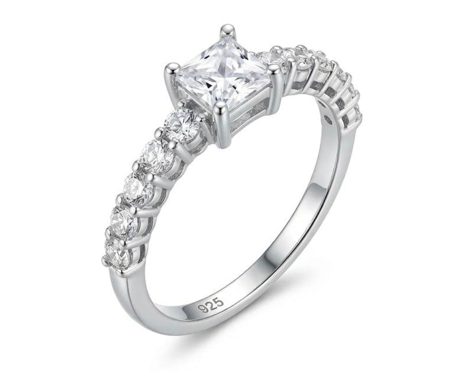 Princess Cut Solitaire Pavé Ring
