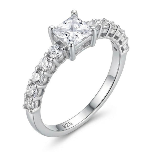 Princess Cut Solitaire Pavé Ring