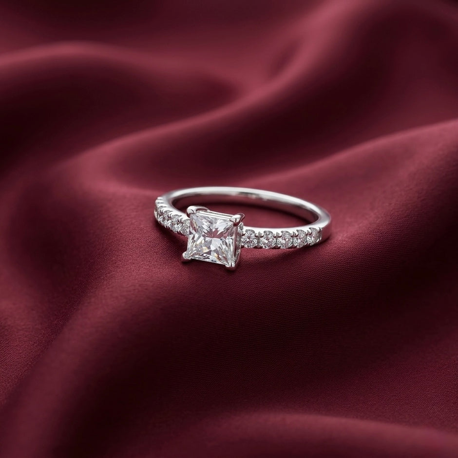 Princess Cut Solitaire Pavé Ring