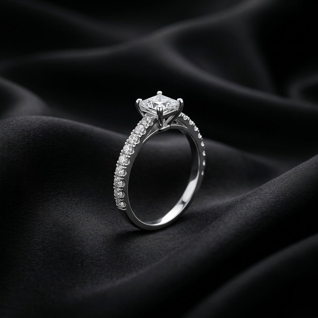 Princess Cut Solitaire Pavé Ring