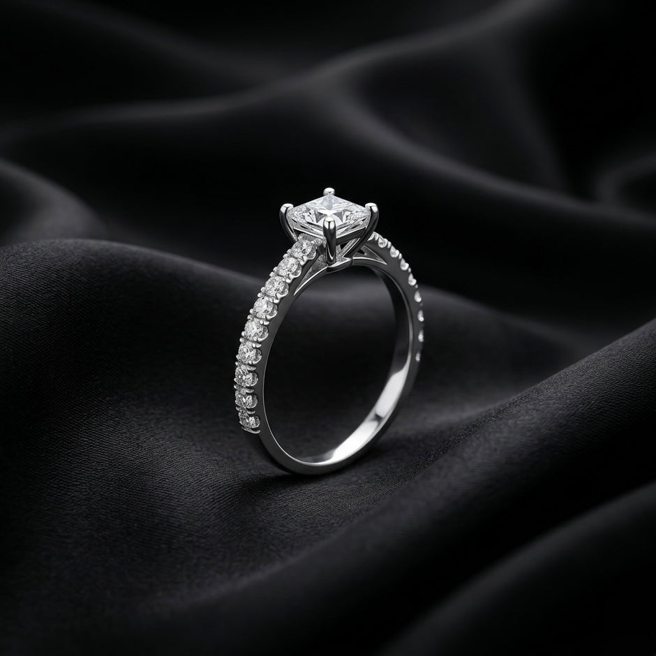 Princess Cut Solitaire Pavé Ring