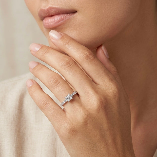 Princess Cut Solitaire Pavé Ring