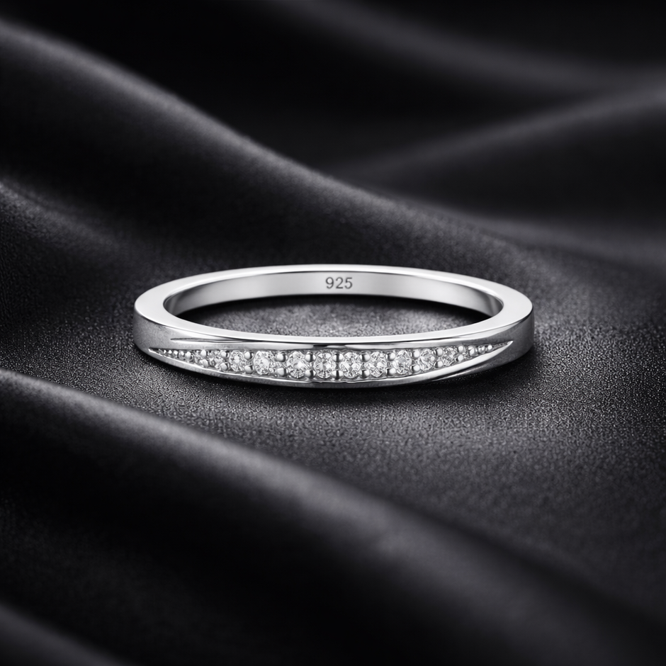 Curved Pavé Wedding Band Ring