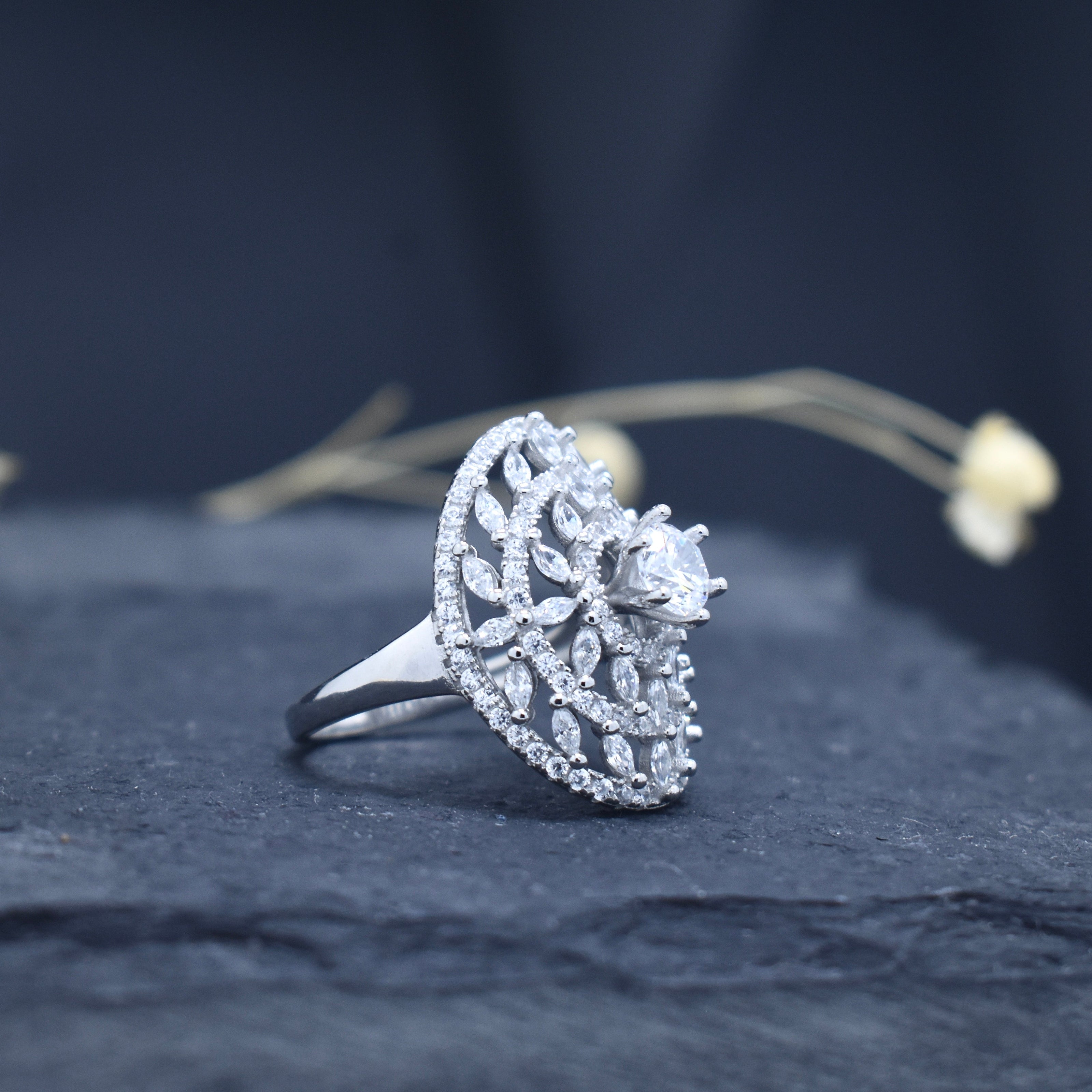 Silver Jharokha Stone Ring