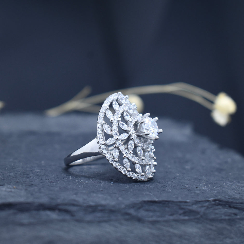Silver Jharokha Stone Ring