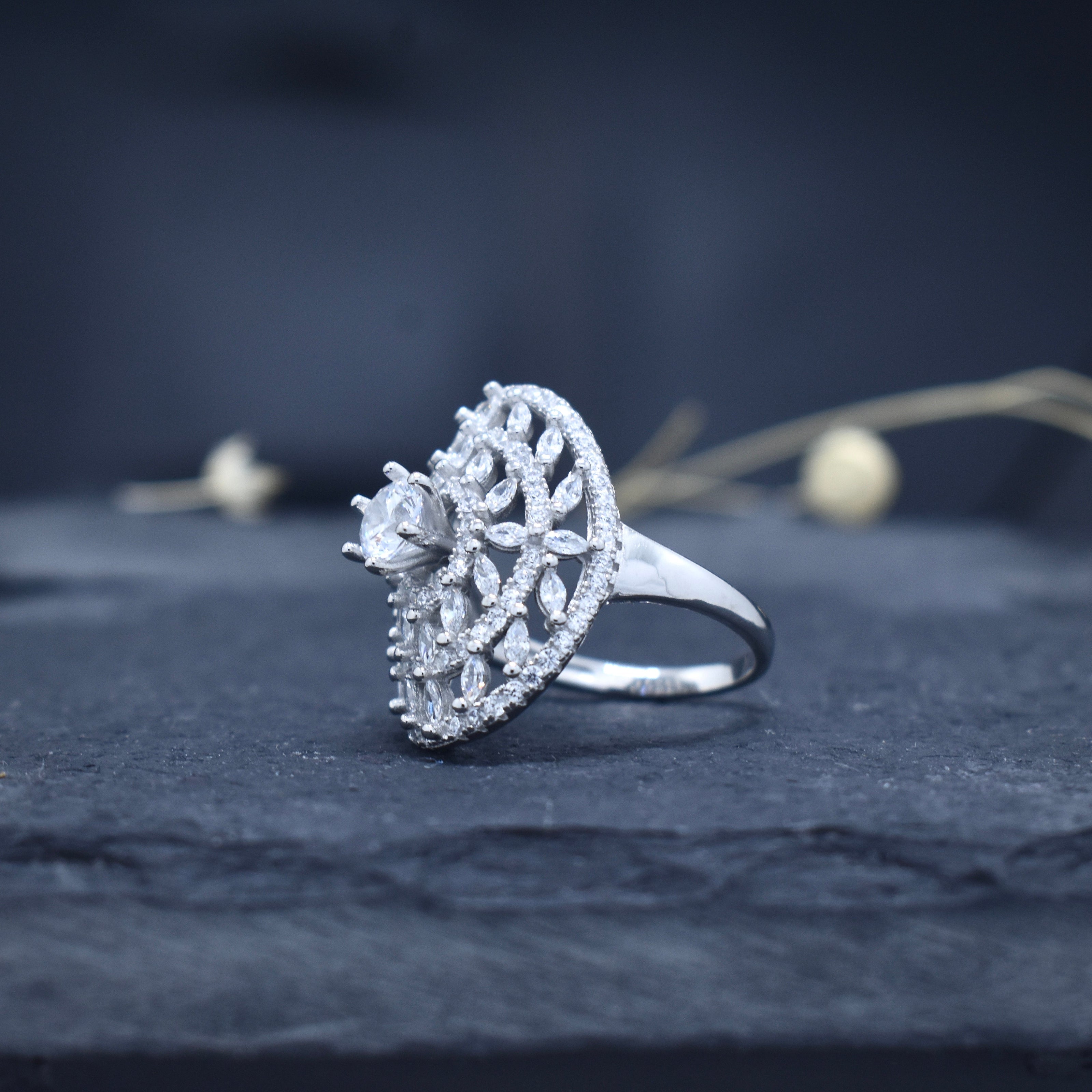 Silver Jharokha Stone Ring