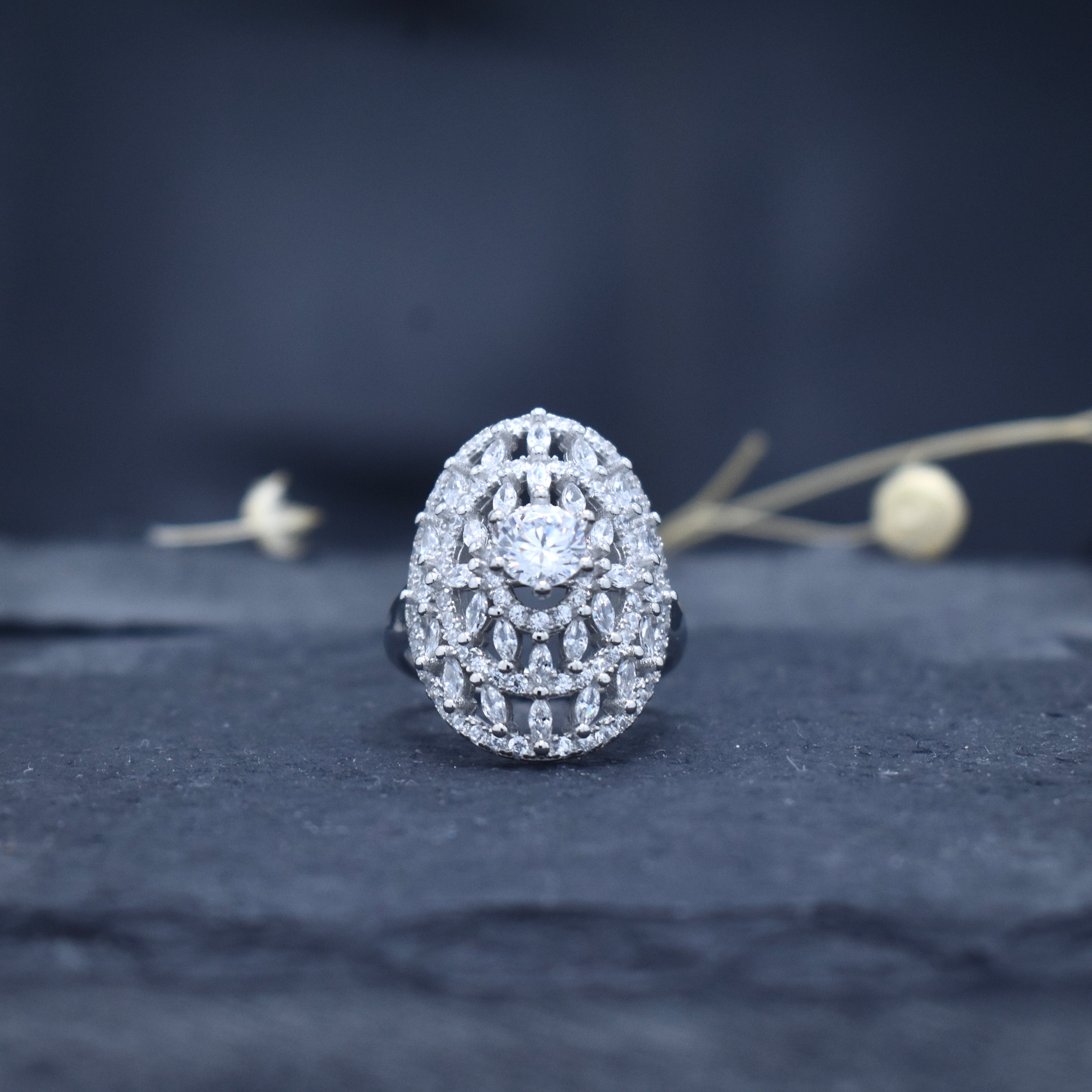 Oval Diamond Cluster Statement Ring