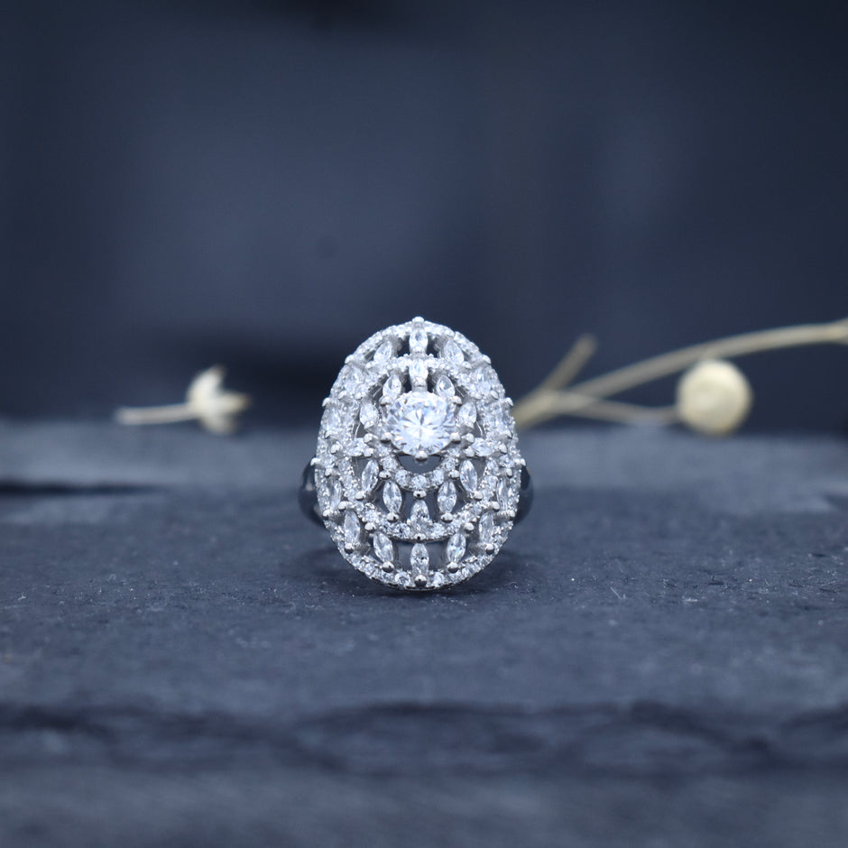 Oval Diamond Cluster Statement Ring