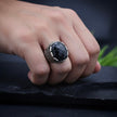 Antique Silver Faceted Black Stone Ring