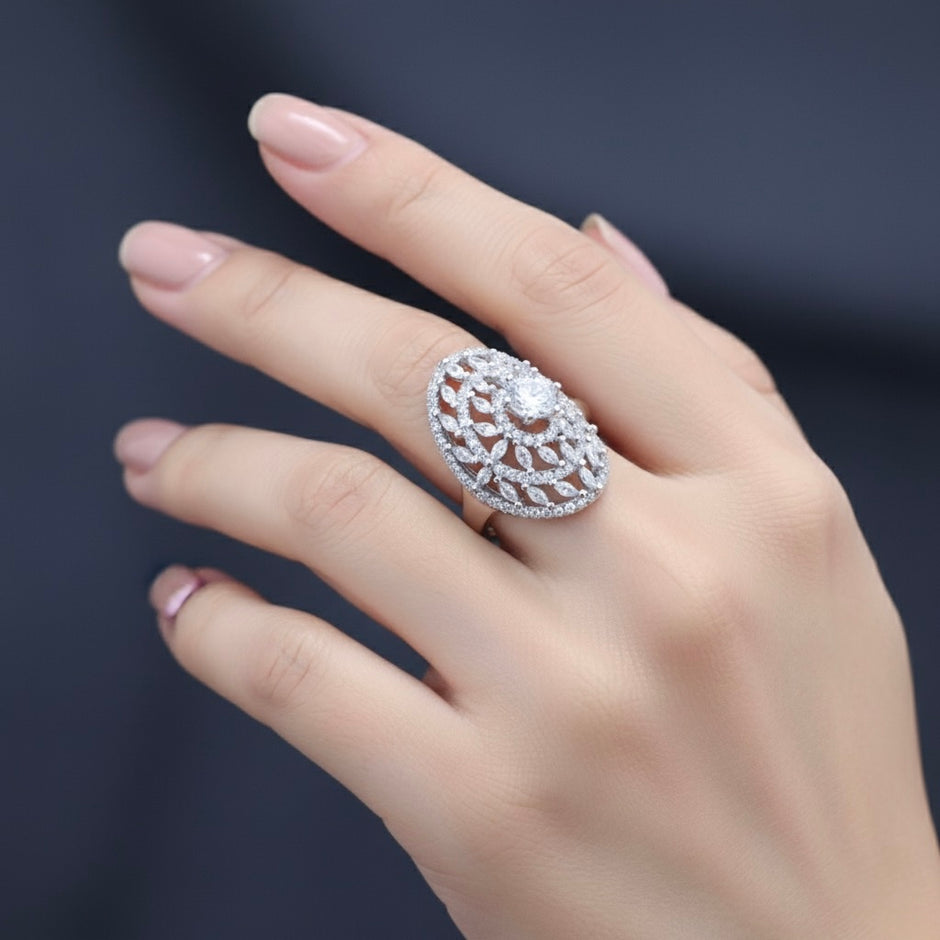 Oval Diamond Cluster Statement Ring