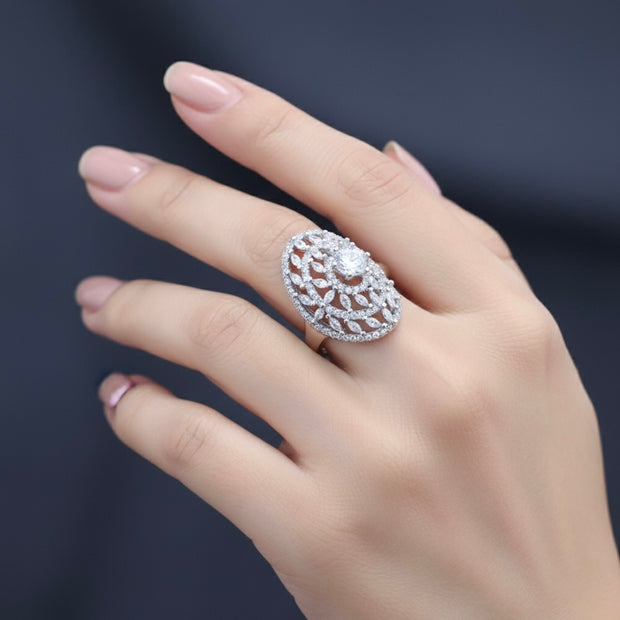 Oval Diamond Cluster Statement Ring