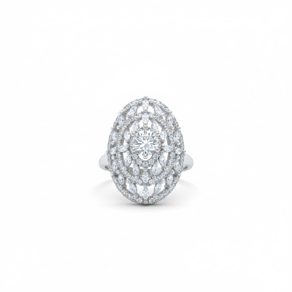 Oval Diamond Cluster Statement Ring