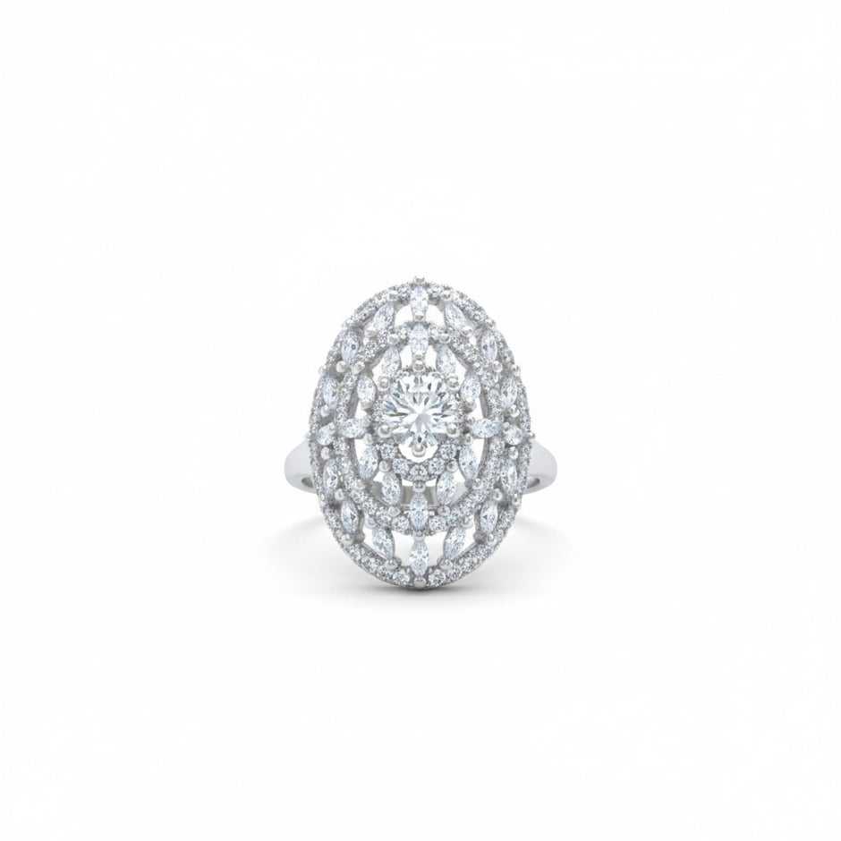 Oval Diamond Cluster Statement Ring