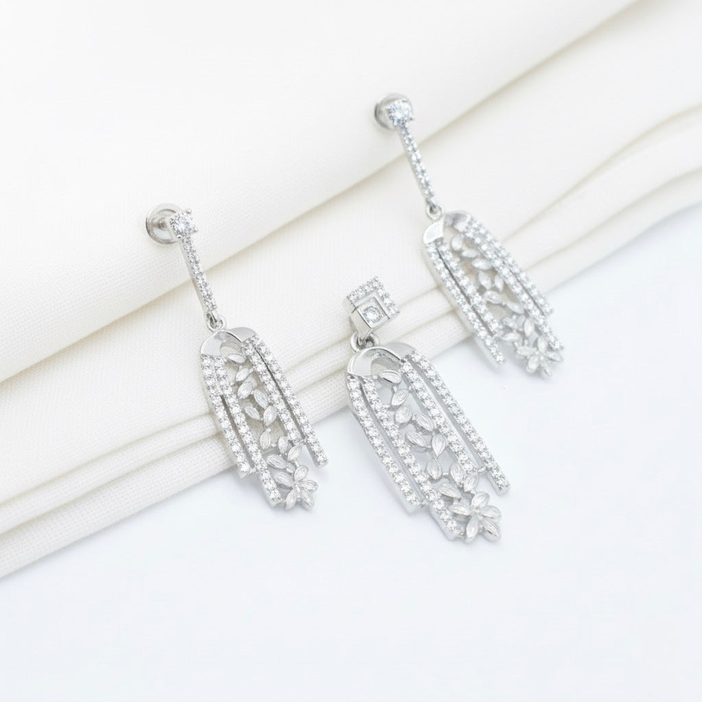 Floral Tassel Pendant Set with Chain and Earrings