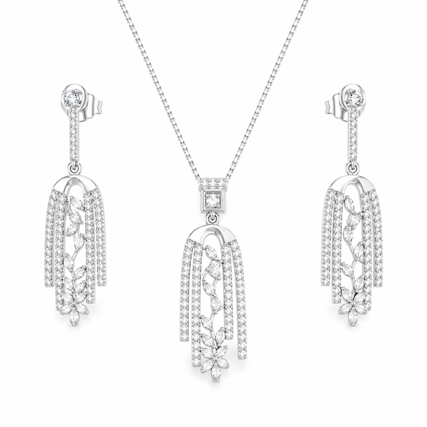 Floral Tassel Pendant Set with Chain and Earrings