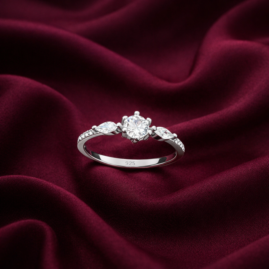 Three Stone Solitaire Engagement Ring