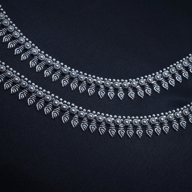 Fan Floral Pattern Antique Silver Anklet