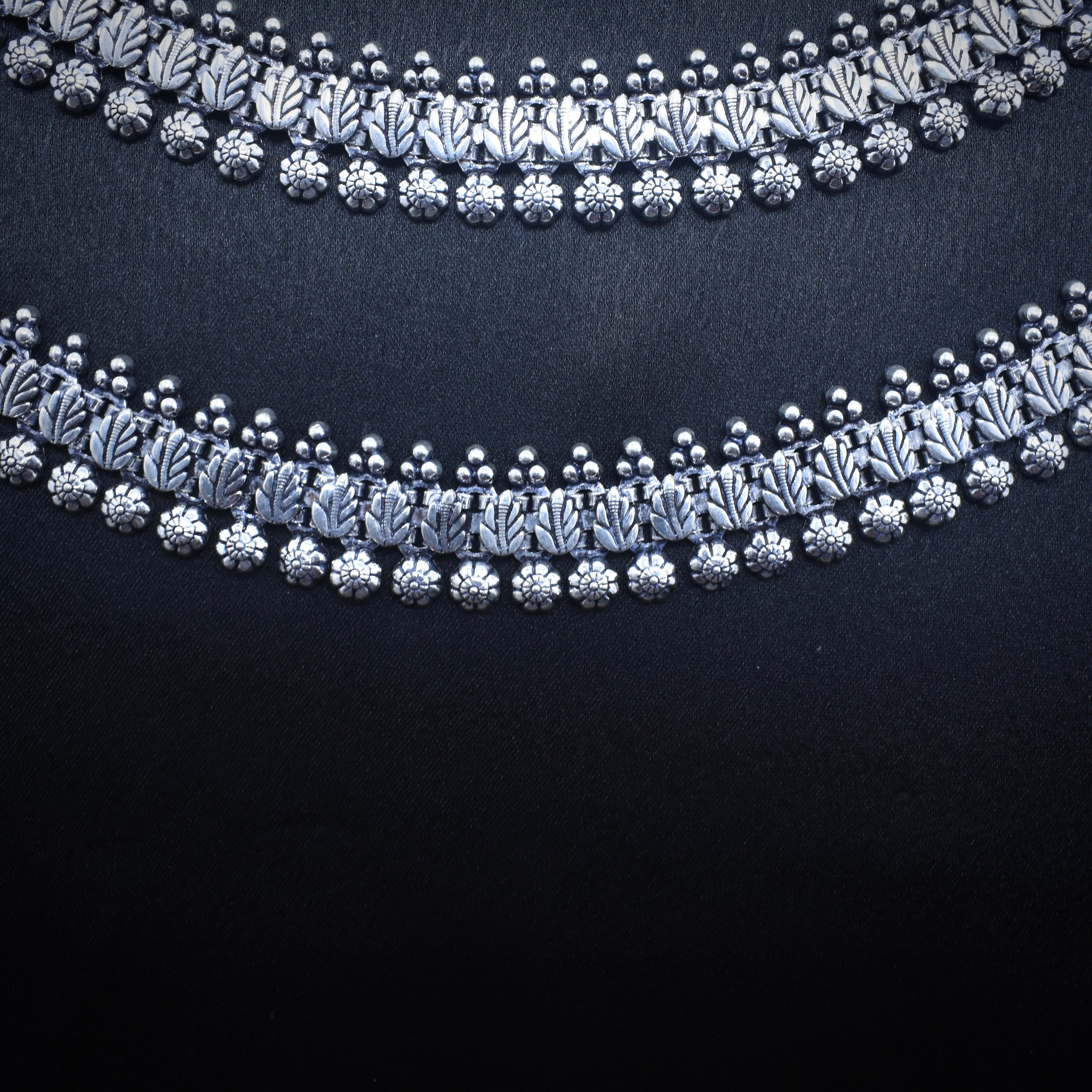 Floral bellwork Antique Silver Anklet