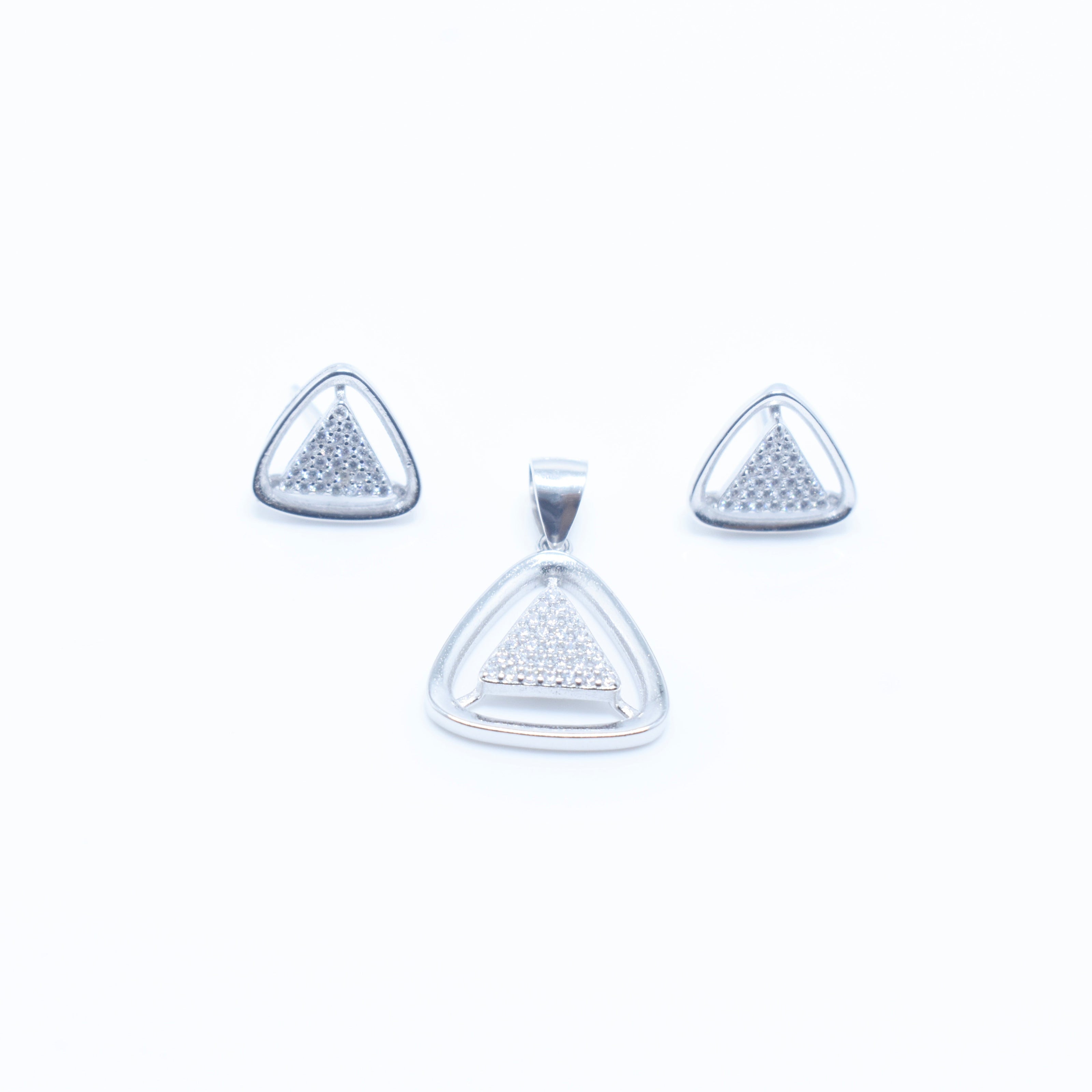 Shimmer Triangle Silver Pendant Set