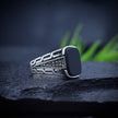 Rectangular Black Stone Silver Ring