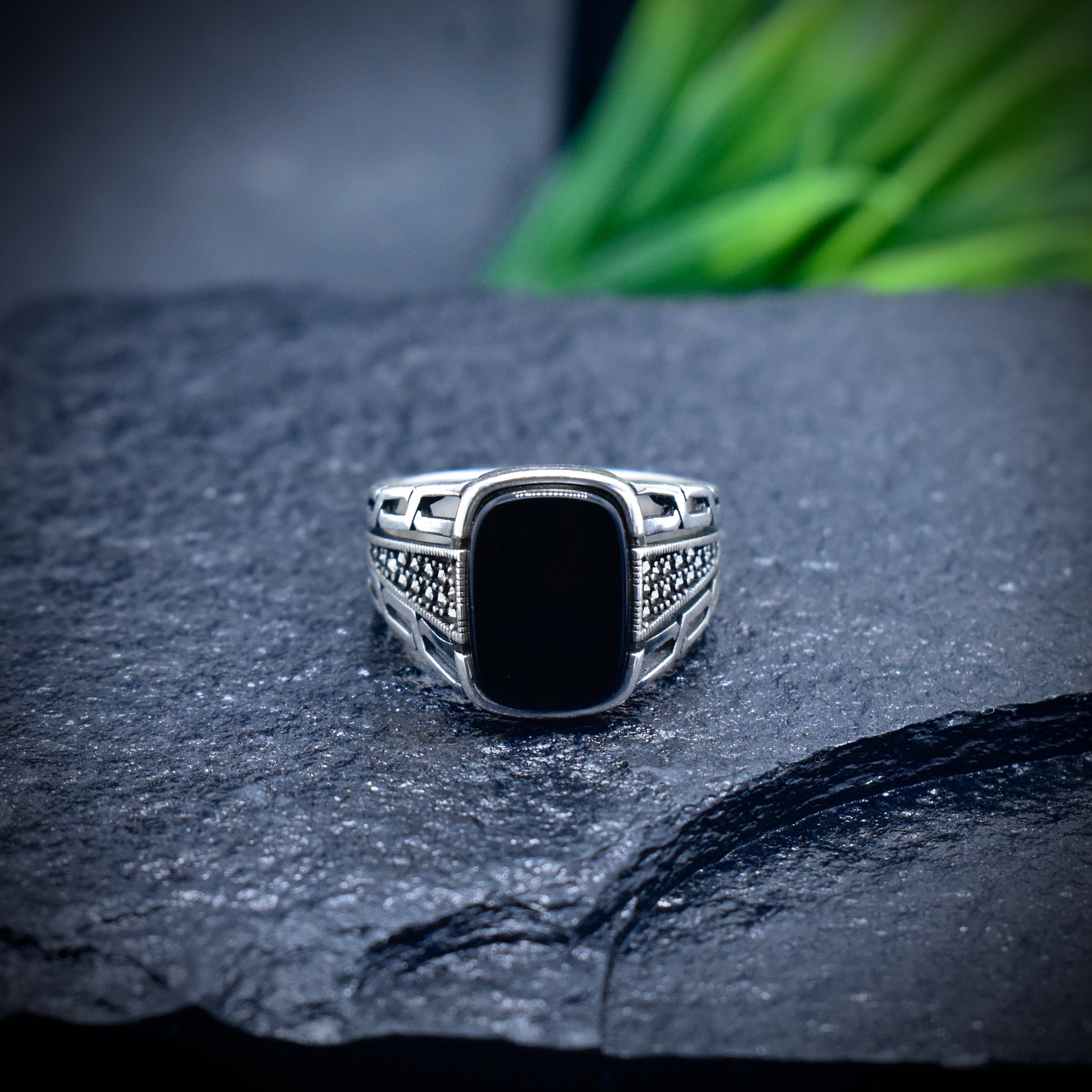 Geometric Onyx Turkish Signet Ring