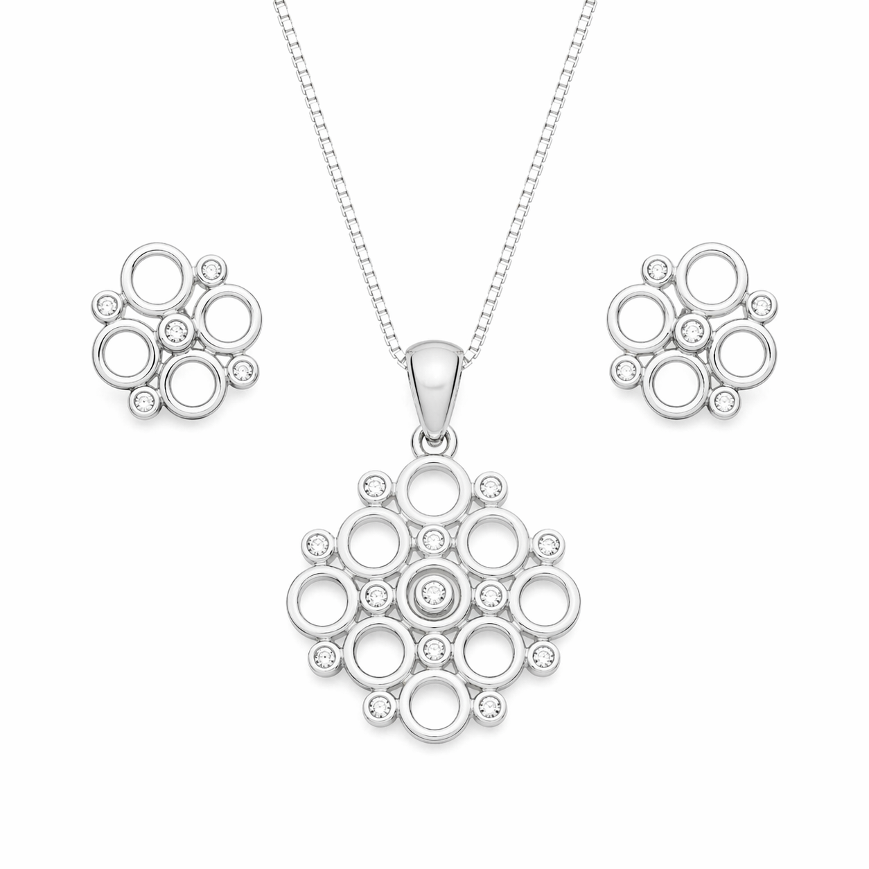 Geometric Circle Pendant Set with Chain and Earrings
