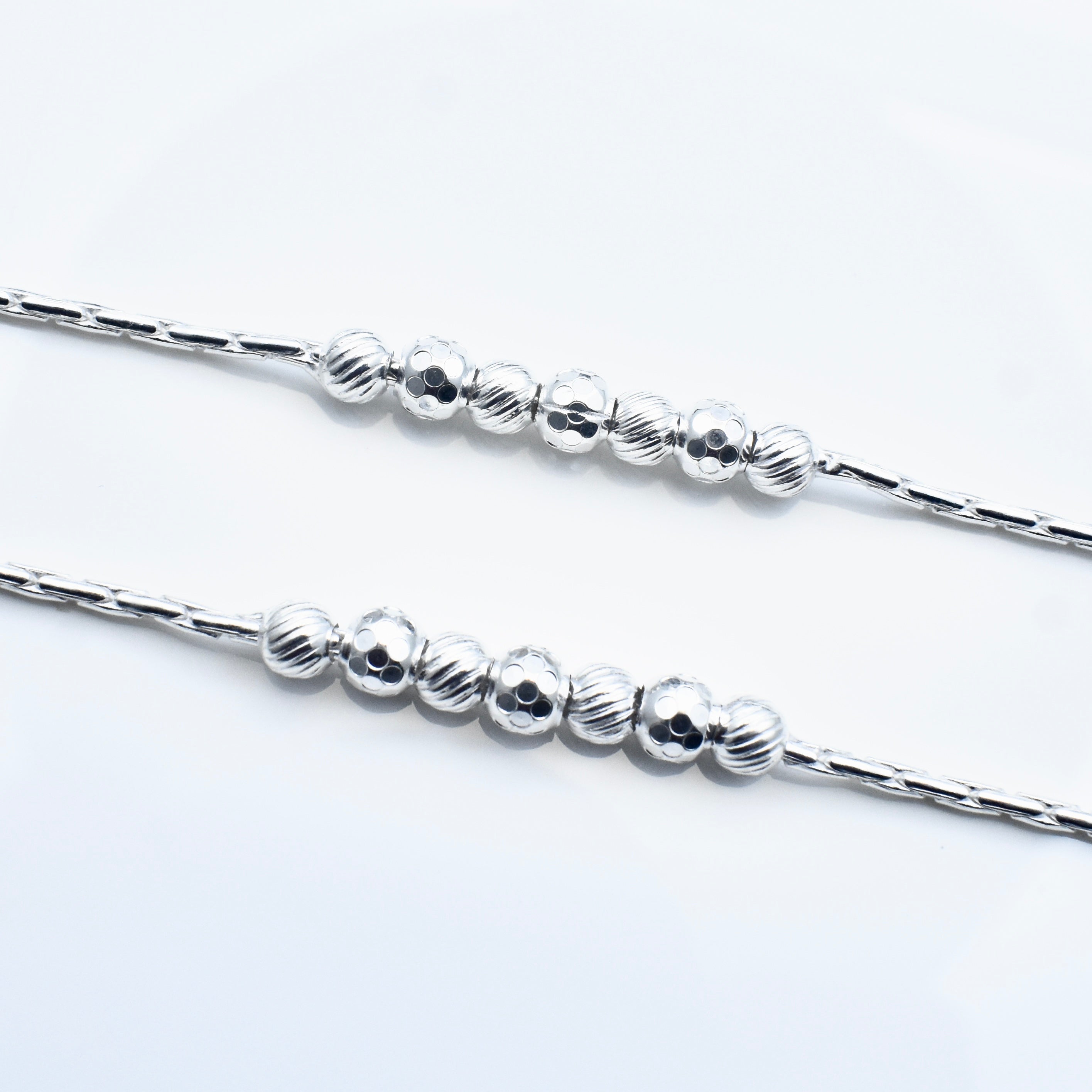 Beaded Double Antique Silver Anklet