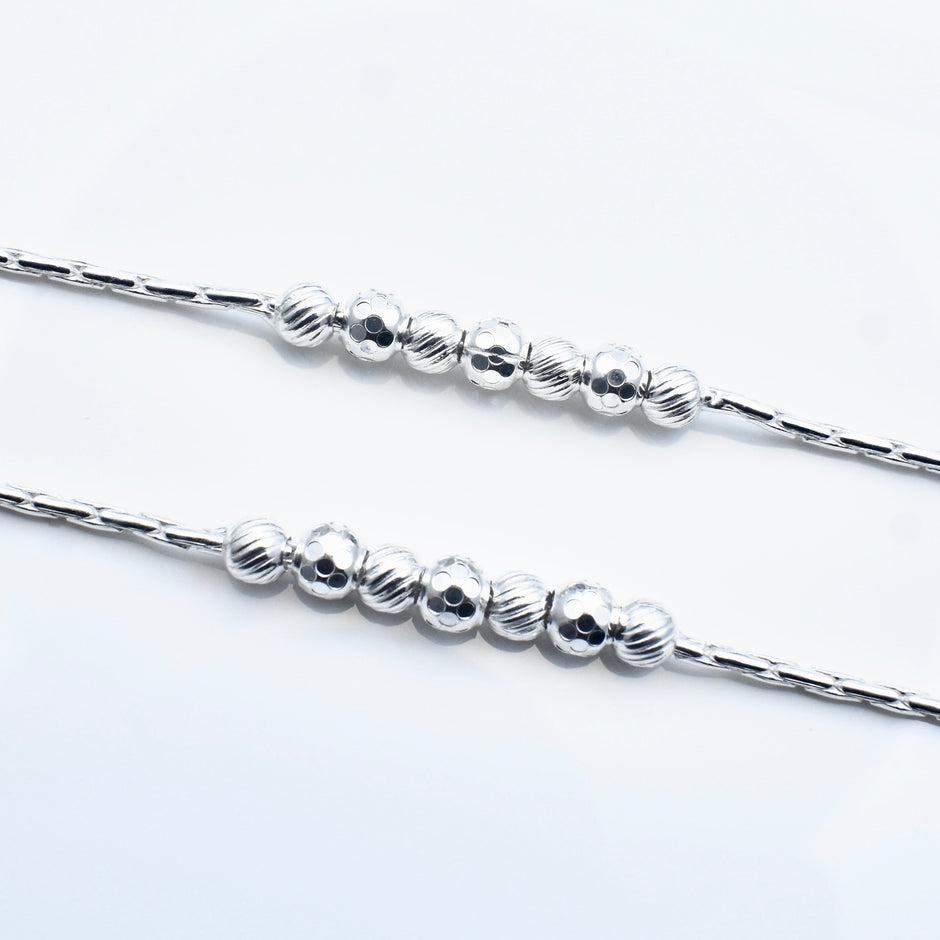 Beaded Double Antique Silver Anklet