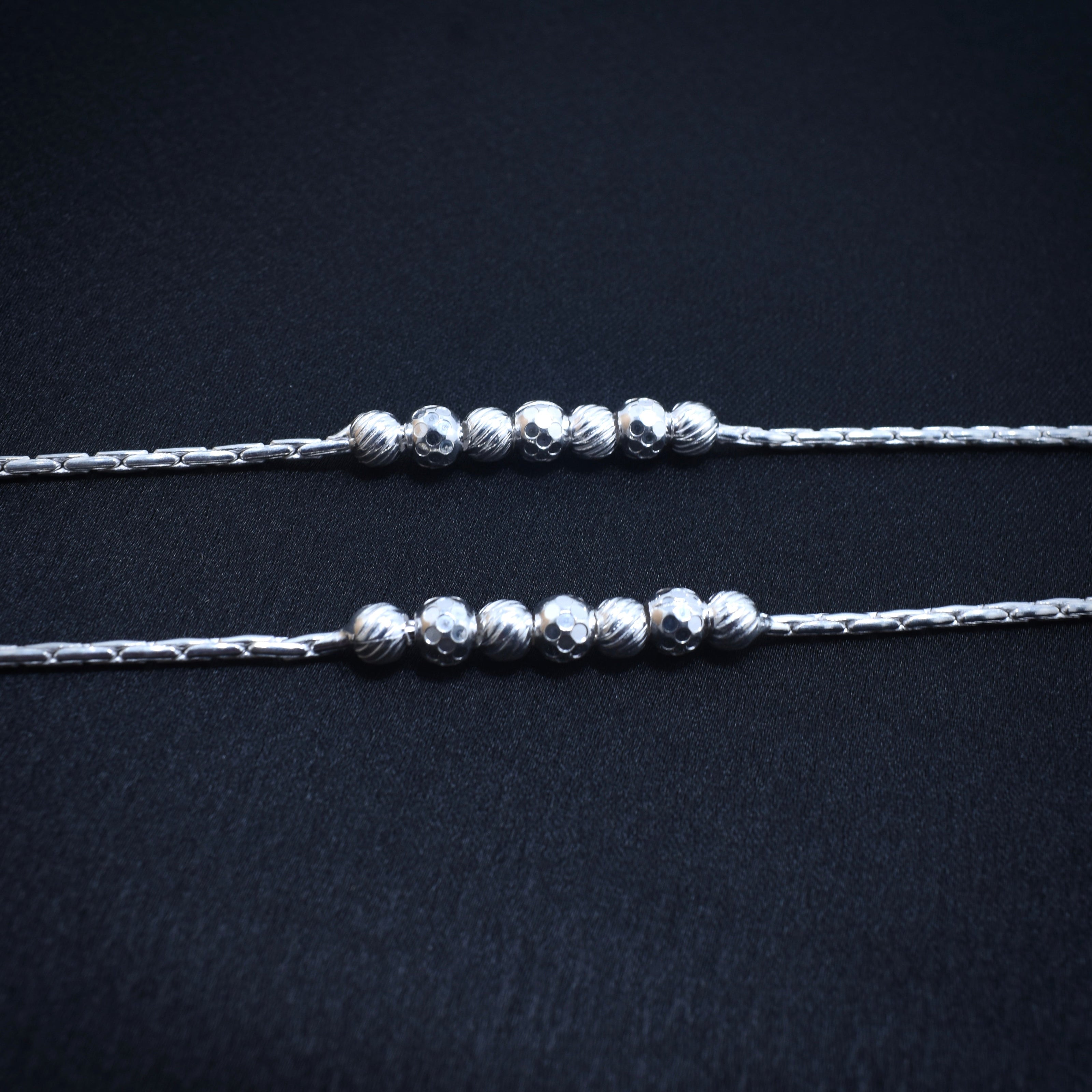 Beaded Double Antique Silver Anklet