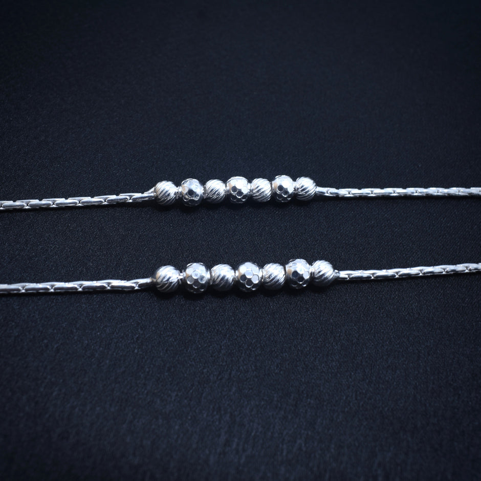 Beaded Double Antique Silver Anklet