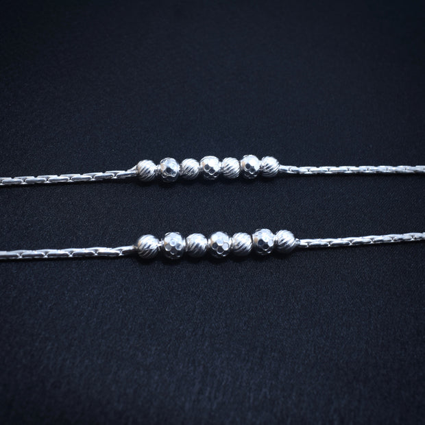 Beaded Double Antique Silver Anklet