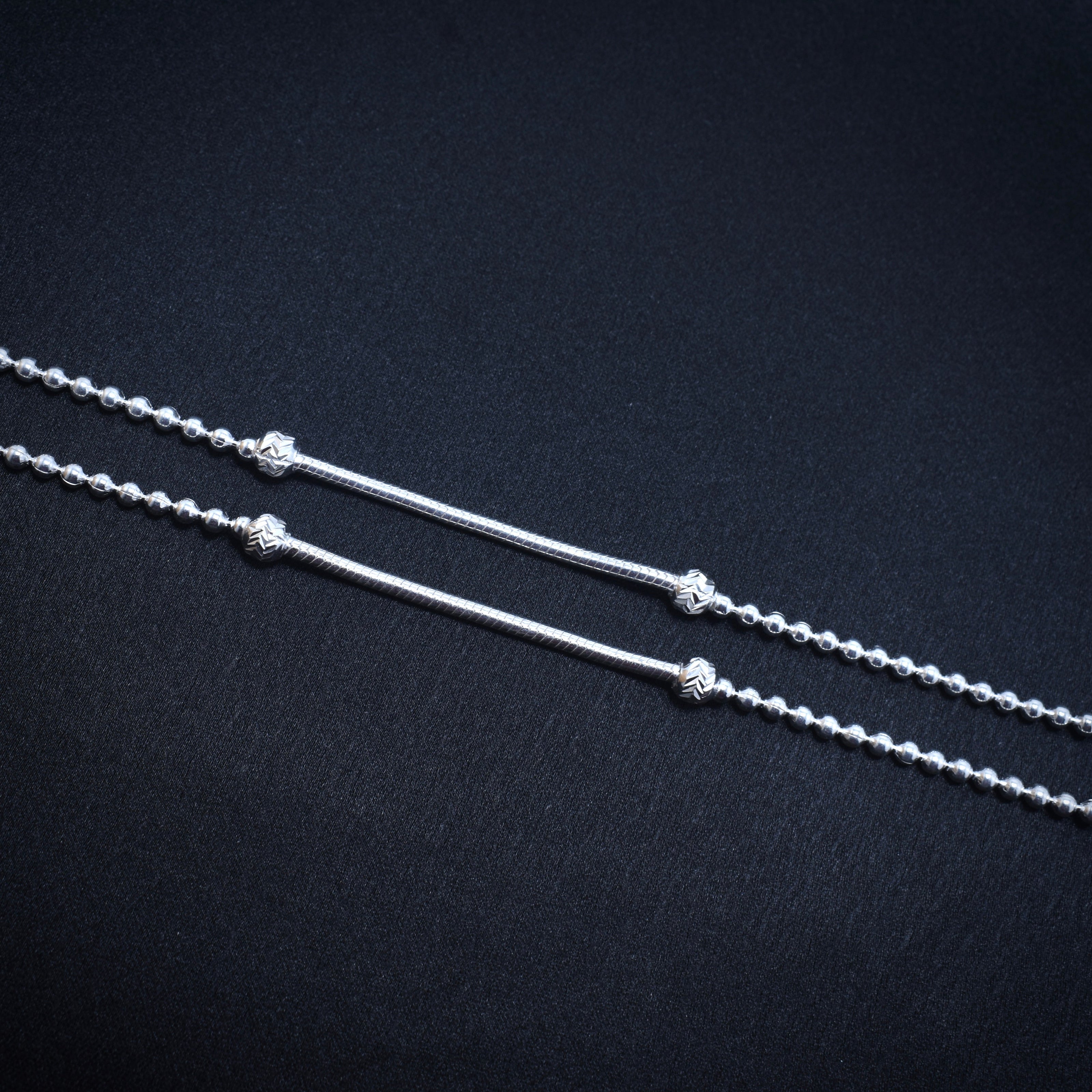 Twin Rod Antique Silver Anklet