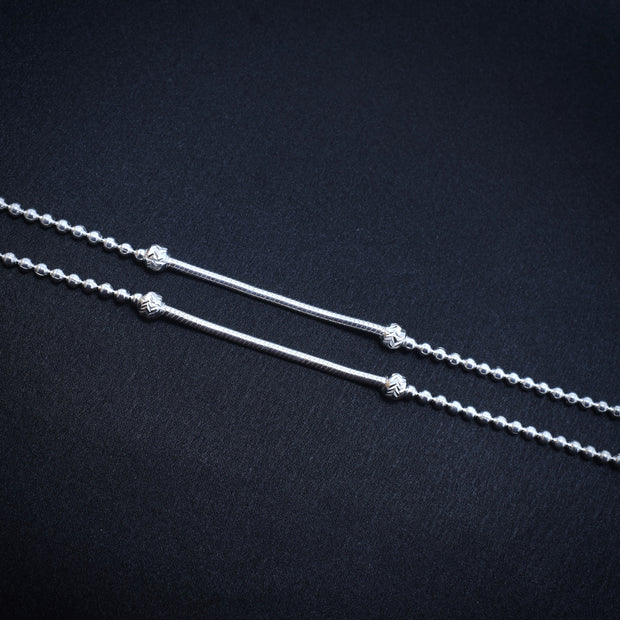 Twin Rod Antique Silver Anklet