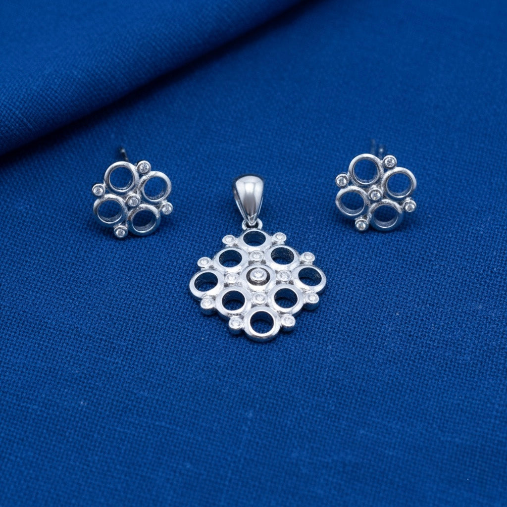 Geometric Circle Pendant Set with Chain and Earrings